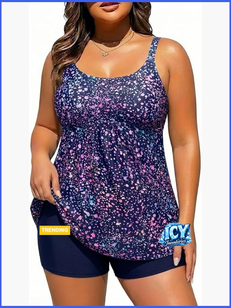 Plus Size Tankini 2 Piece Swimsuit Flowy Tankini Top With Boy Shorts Tummy